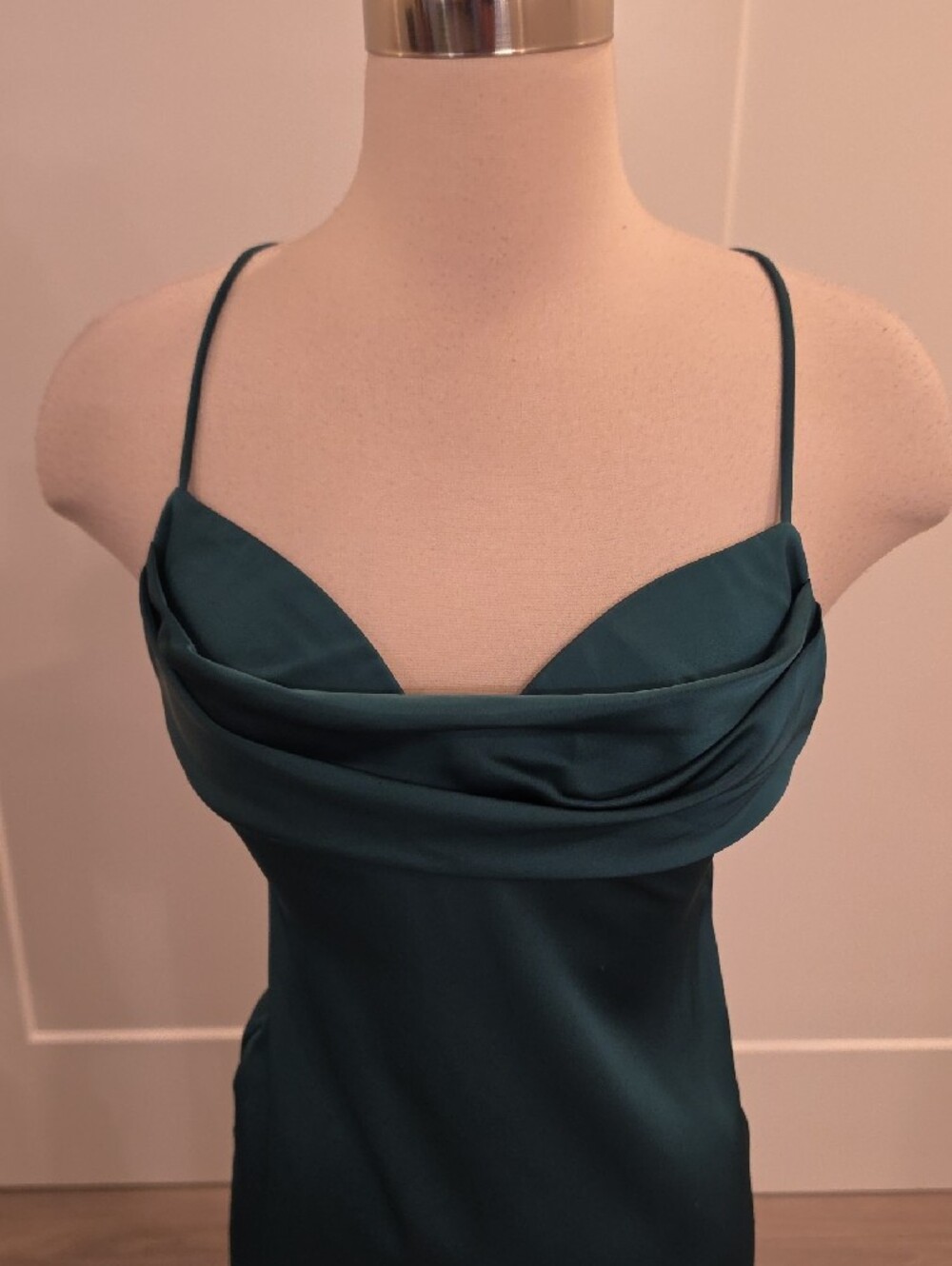 Katie May Tara gown in Forest Green Satin w/ draped bust area. Size S NWTS - Picture 5 of 12